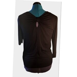 Amour Vert Black Twist‎ Back Keyhole Long Sleeve Top Modal Blend L Made in USA